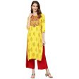 Anubhutee Women s Rayon Printed Yellow Kurta with Palazzos Discount