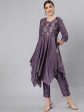 Jaipur Kurti Women Purple Floral Yoke Design Empire Kurti with Trousers Online Sale