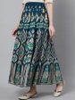 Jaipur Kurti Women Turquoise Blue & Gold-Coloured Printed Maxi-Length Skirt Fashion