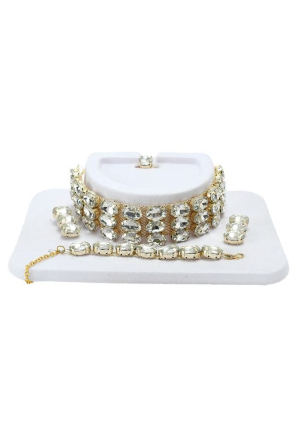 Mominos Fashion Johar Kamal Gold-Plated Finish Stone Choker For Women (White) Online Sale