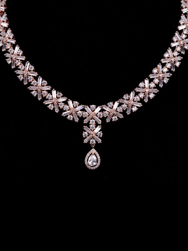 Saraf RS Jewellery Rose Gold-Plated American Diamond Studded Handcrafted Jewellery Set Online