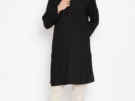 Even Apparels Black Pure Cotton Band Collar Men s Kurta Sale