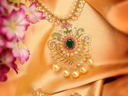 Saraf RS Jewellery Women Gold-Toned & Multi-Coloured CZ-Studded Handcrafted Jewellery Set Online Sale