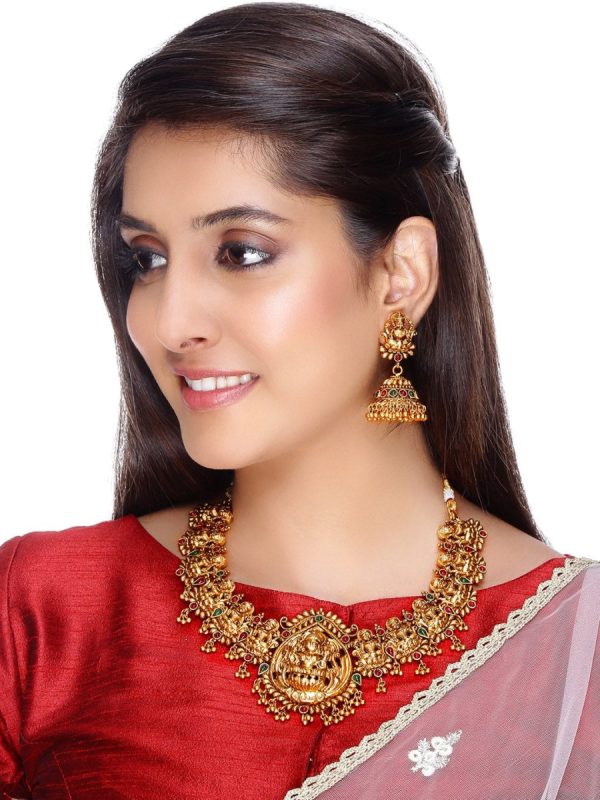 Aadita Women Gold-Toned & Plated Temple Choker Jewellery Set Cheap