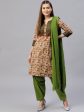 Jaipur Kurti Women Beige & Green Printed Kurta with Salwar & Dupatta For Sale