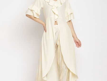 Ahalyaa Off White Layered Kurta with Trousers For Cheap