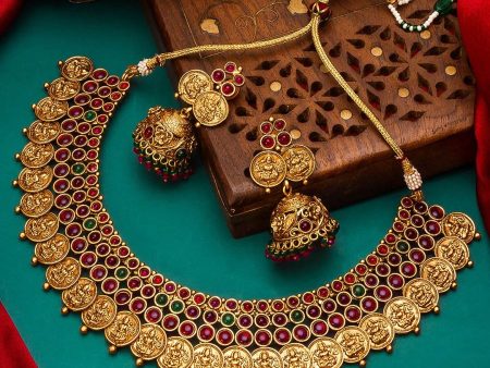 Aadita Gold-Plated & Pink Stone Studded Handcrafted Jewellery Set For Sale