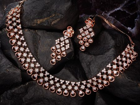 Saraf RS Jewellery Rose Gold-Plated White AD-Studded Handcrafted Jewellery Set Supply