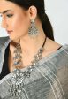 Mominos Fashion Johar Kamal Oxidised Silver-Plated Mirror Work Long Necklace Set For Sale