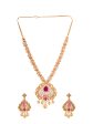 Saraf RS Jewellery Gold-Plated White & Pink American Diamond Studded & Beaded Handcrafted Jewellery Set on Sale