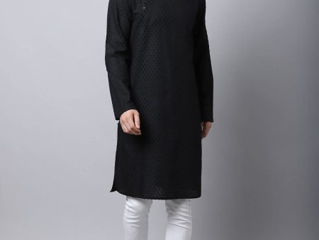 Even Apparels Black Pure Cotton Men s Kurta With Side Placket (MMS446) Hot on Sale