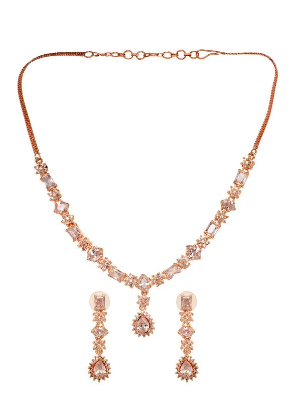 Saraf RS Jewellery Rose Gold Plated AD Studded Designer Jewellery Set Supply