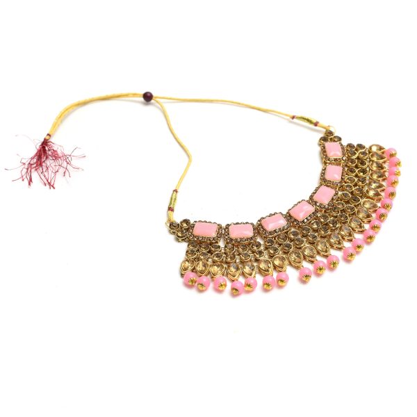 Mominos Fashion Johar Kamal Gold-Plated Brass Finish Kundan Stone Choker For Women (Baby Pink) Fashion