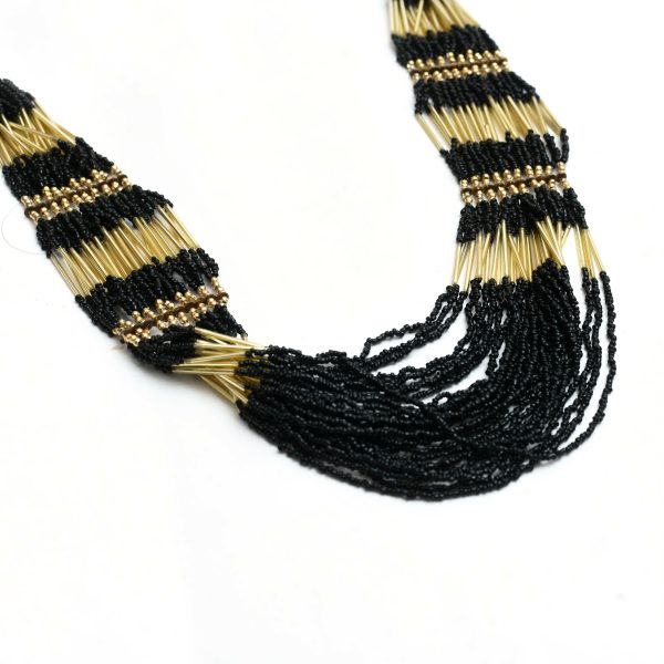 Mominos Fashion Johar Kamal Handicraft Finish Beads Work Long Necklace For Women (Black  Golden) Online