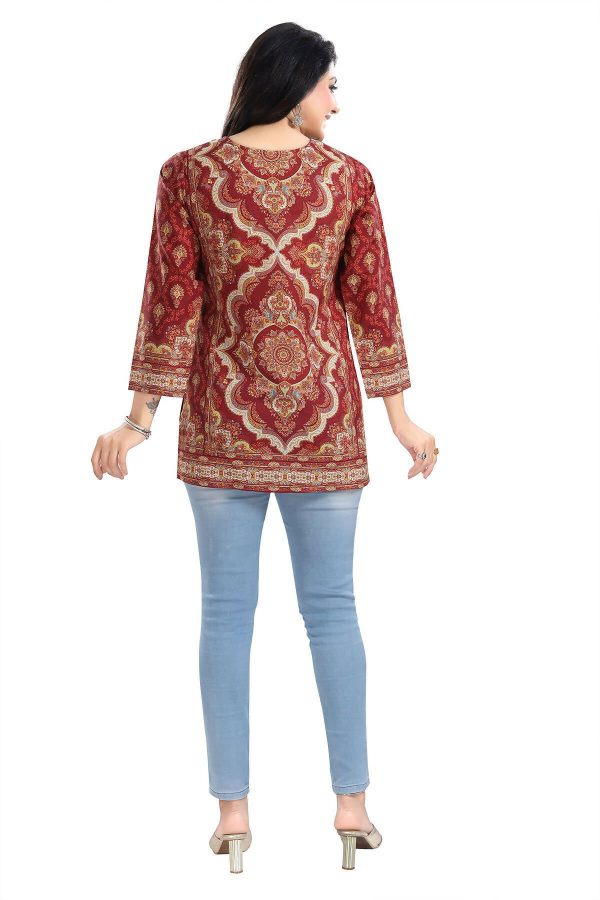 Snehal Creations Magical Maroon Printed Short Kurti Tunic Top For Discount