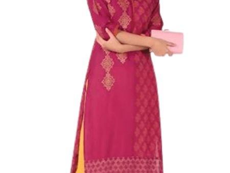 Cheera Hand Block print straight Kurta with Palazzo In Magenta & Mustard Fashion