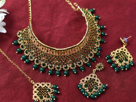 Mominos Fashion Johar Kamal Traditional Rajwadi Design Heavy Golden Green Color Necklace Set Online now