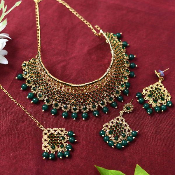 Mominos Fashion Johar Kamal Traditional Rajwadi Design Heavy Golden Green Color Necklace Set Online now