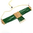 Mominos Fashion Johar Kamal Gold-Plated Kundan & Pearls Necklace Green Golden Color Choker Set Cheap