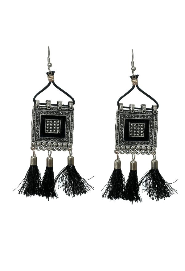 Mominos Fashion Johar Kamal Oxidised Silver-Plated Brass Finish Tassel Work Handicraft Choker For Women (Black) on Sale