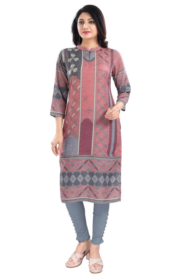 Snehal Creations Cherished Coral Digital Print Masleen Long Kurti Tunic For Discount