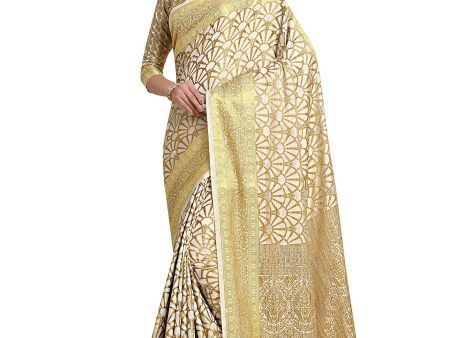 Mimosa Women s Off-White Kanjivaram Art Silk Saree Discount