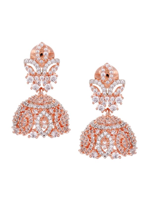 Saraf RS Jewellery Rose Gold-Plated & White AD & CZ-Studded Contemporary Jewellery Set Supply