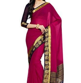 Mimosa Women s Dark Pink Banarasi Chiffon Saree Discount