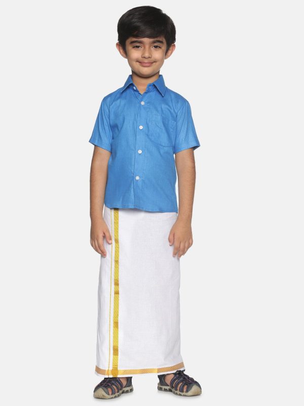 Sethukrishna Boys Blue & White Shirt with Dhoti Sale