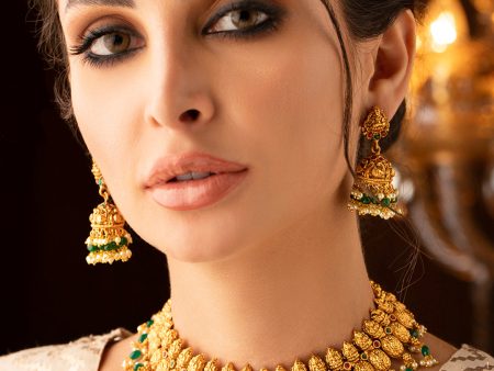 Rubans 24k Gold-Plated & Green Pearl Beaded Jewellery Set For Discount