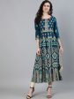 Jaipur Kurti Women Turquoise Blue & Gold Ethnic Motifs Printed Handloom Anarkali Kurta Online Sale