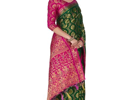 Mimosa Women s Green Color Beautiful Kanchipuram Silk Saree Discount