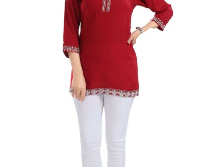 Snehal Creations Rosy Red Women Embroidered Boho Chic Tunic Top Online Sale