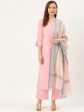 Jaipur Kurti Women Pink & Grey Dobby Weave Kurta with Palazzos & Dupatta Fashion