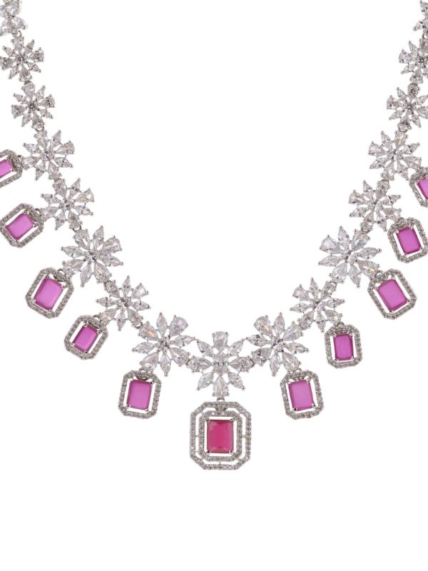 Saraf RS Jewellery Rhodium-Plated Pink AD studded Jewellery Set Cheap