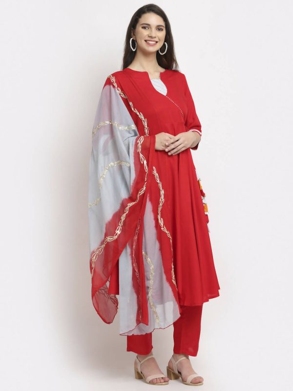 Rudra Bazaar Angrakha Red Kurti Set With Dupatta Sale