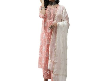 Anubhutee Women s Cotton Ethnic Motifs Printed Regular Pink Kurta Set For Sale