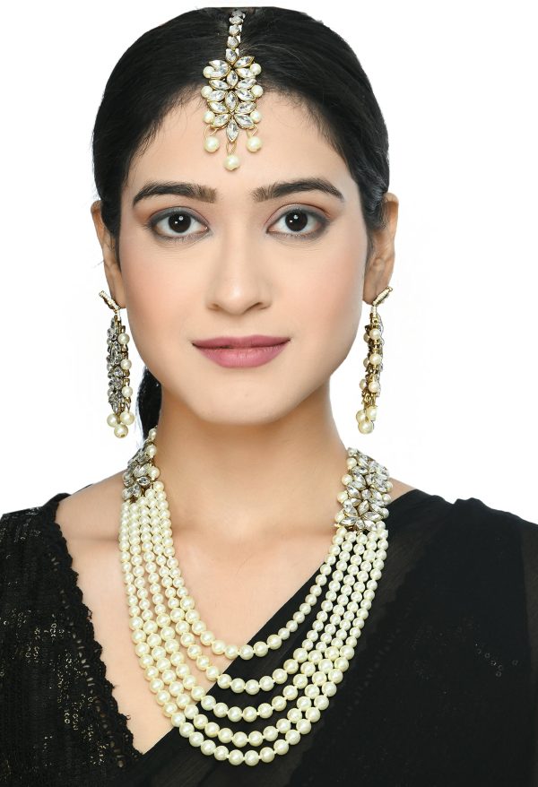 Mominos Fashion Johar Kamal Gold-Plated Rani Haar with White and Off white Pearls Jewellery Set Hot on Sale