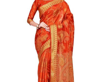 Mimosa Women s Kanchipuram Art Silk Orange Saree Fashion