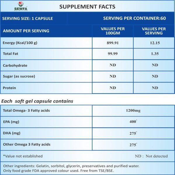 Sewfa Naturals 1200mg Omega - 3 Capsules For Discount