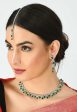 Mominos Fashion Johar Kamal Silver-Plated American Diamond Green Choker Set For Sale