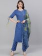 Jaipur Kurti Women Blue Yoke Design Kurta with Trousers & Dupatta Online Sale