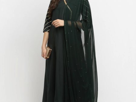 Rudra Bazaar Green Angrakha Style Flared Anarkali Kurta with Pyjamas & Dupatta Online now