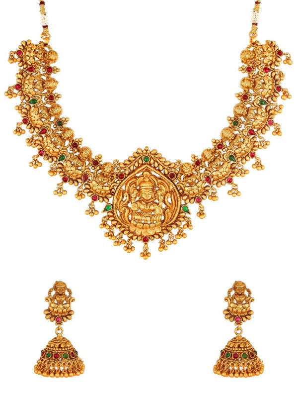 Aadita Women Gold-Toned & Plated Temple Choker Jewellery Set Cheap