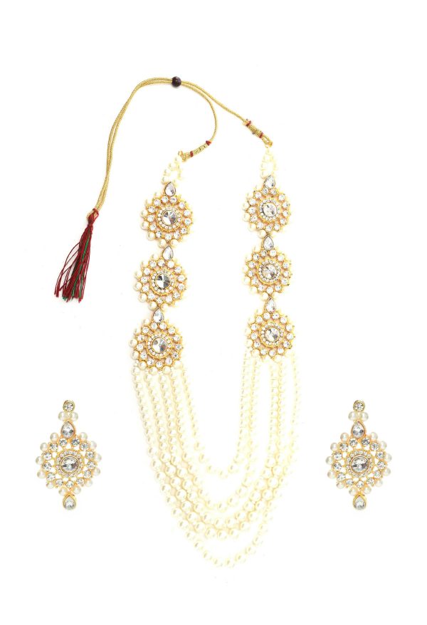 Mominos Fashion Johar Kamal Gold-Plated Rani Haar with Off white Pearls Jewellery Set Cheap