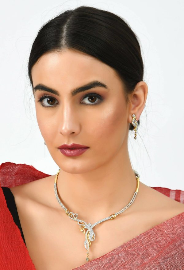 Mominos Fashion Johar Kamal Silver-Plated American Diamond Choker Set Hot on Sale