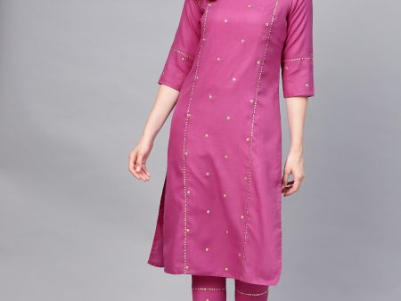 Jaipur Kurti Women Purple Embroidered Kurta with Trousers Fashion