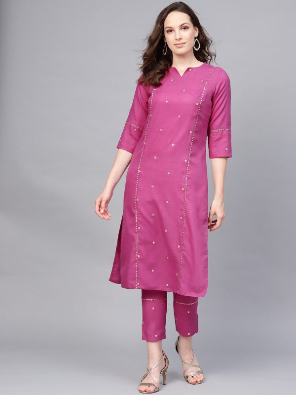 Jaipur Kurti Women Purple Embroidered Kurta with Trousers Fashion