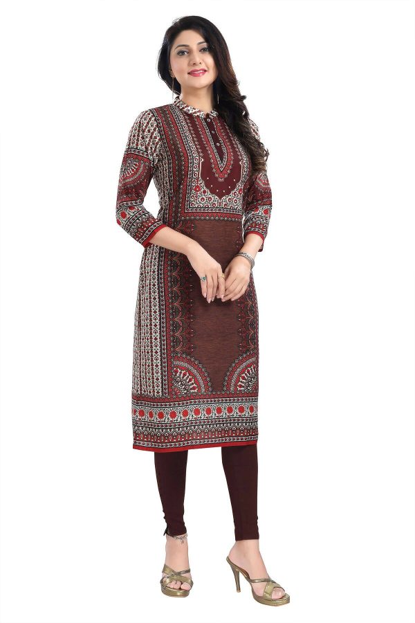 Snehal Creations Beautiful Brown Digital Print Masleen Long Kurti Tunic Fashion