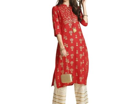 Anubhutee Women s Rayon Ethnic Red Kurta Set For Cheap